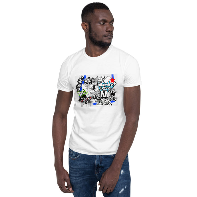 District ink “DC Graphics” white t-shirt. Design includes DC themed illustrations and images.